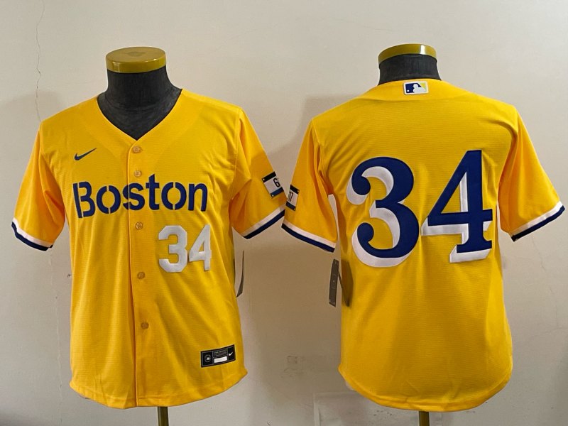 Youth 2025 Boston Red Sox 34 Ortiz yellow Game Nike MLB Jersey 004